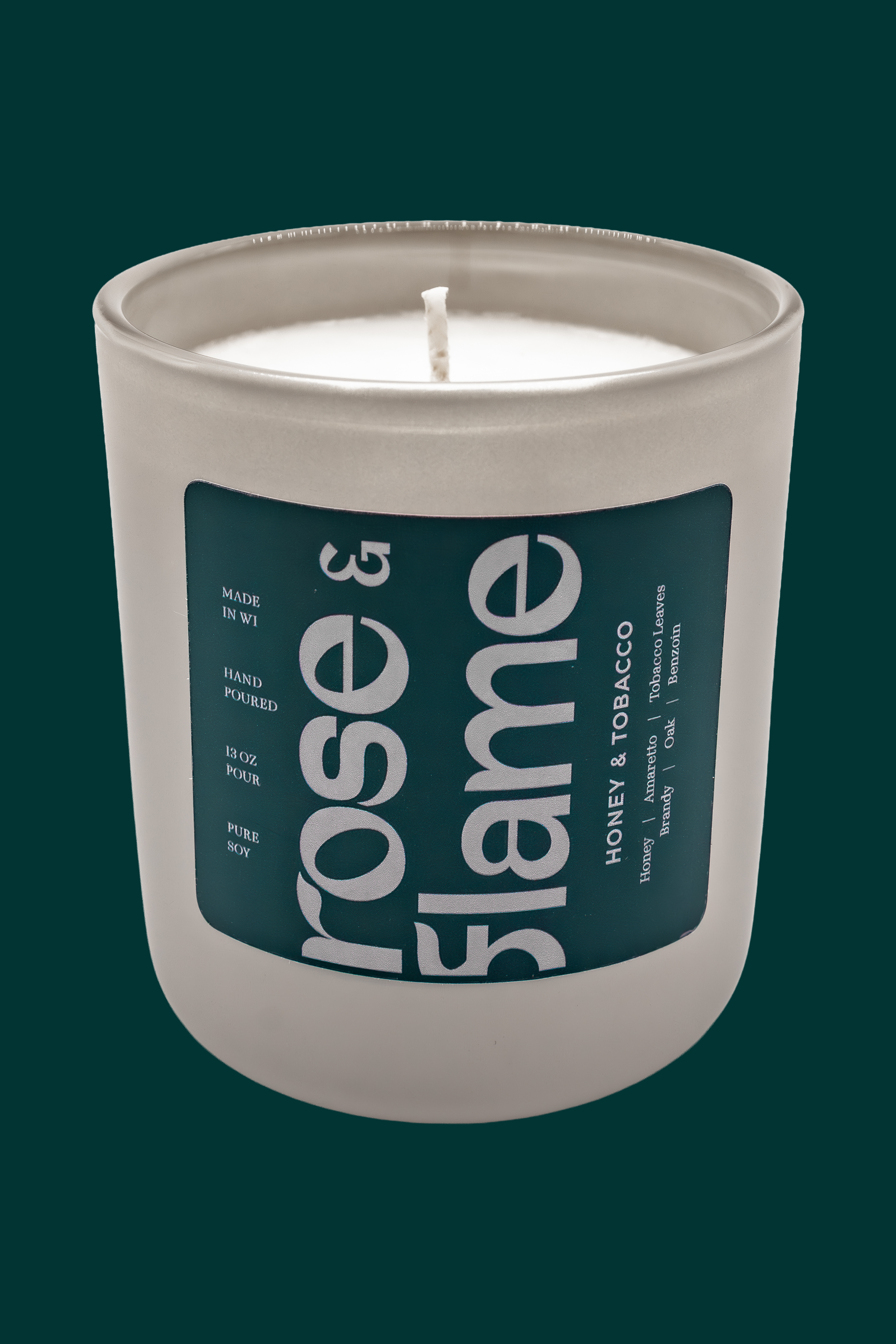 Honey & Tobacco 13 oz soy candle in a glass jar