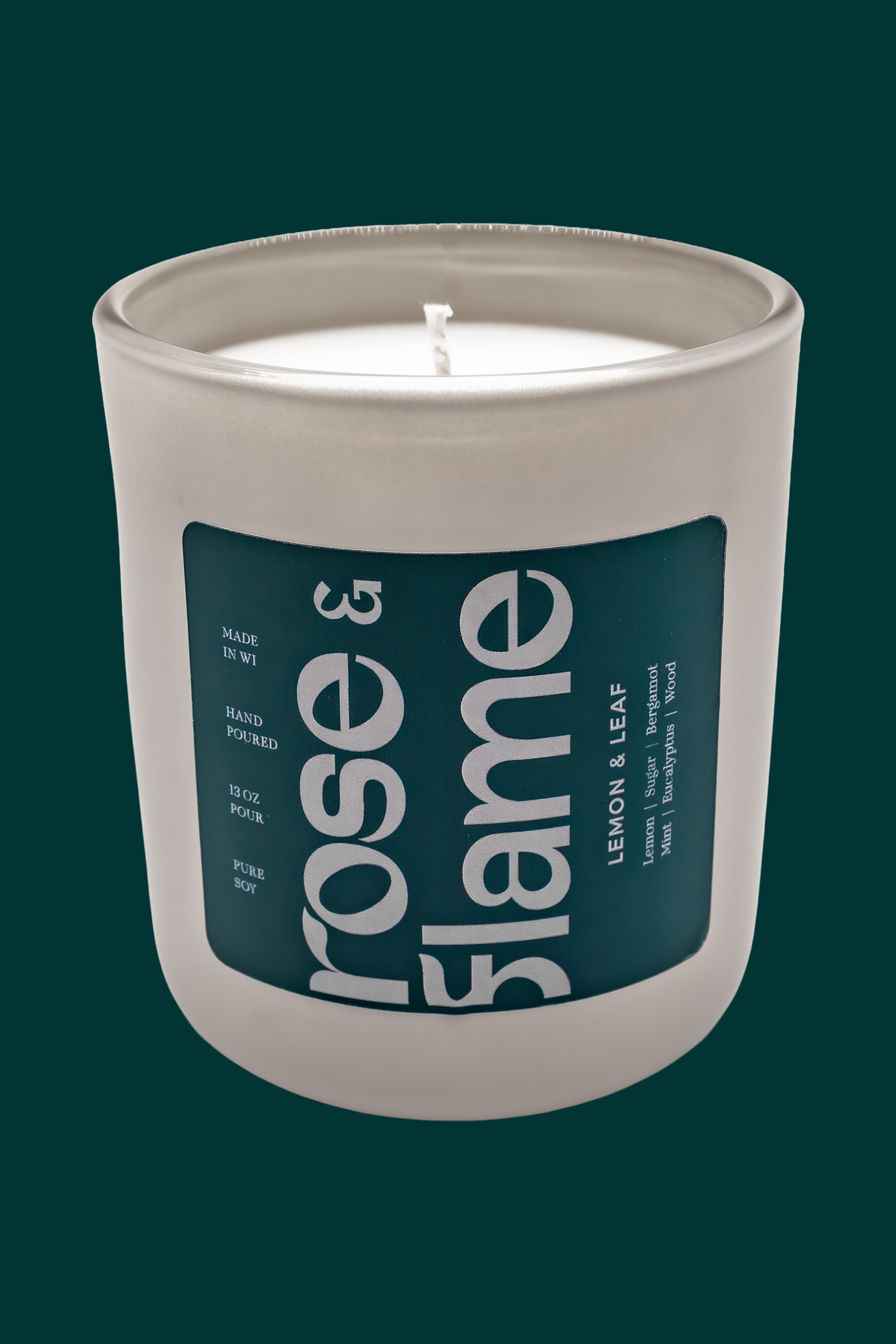Lemon & Leaf 13 oz soy candle in a glass jar