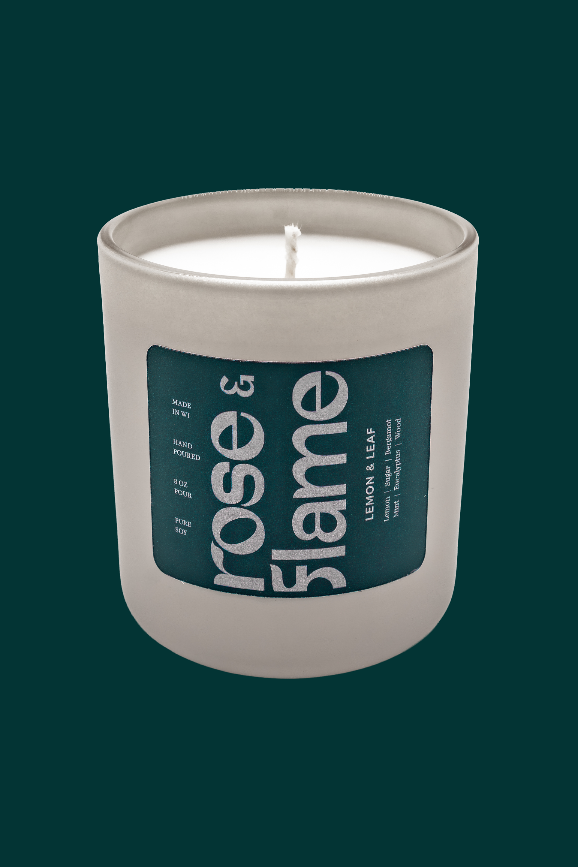 Lemon & Leaf 8 oz soy candle in a glass jar