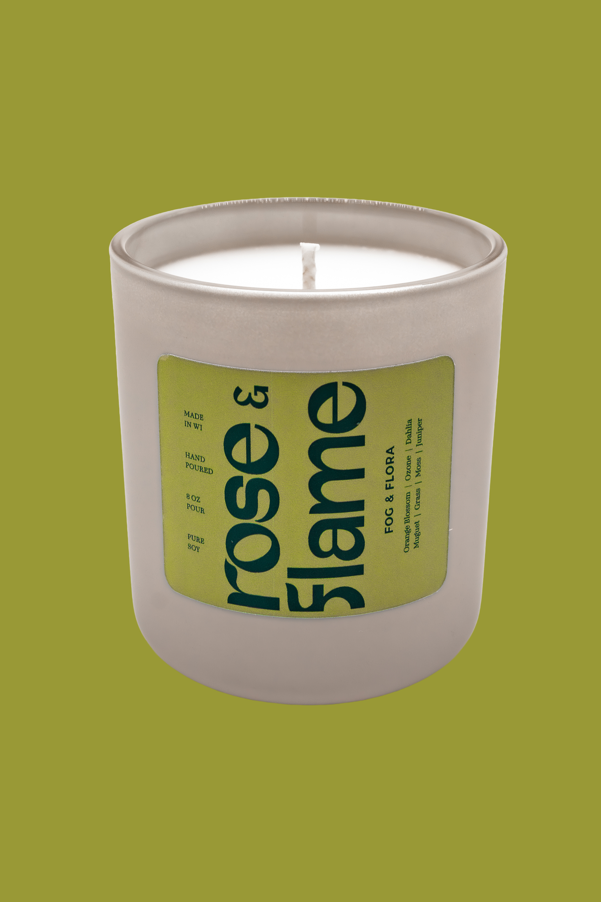 Fog & Flora 8 oz soy candle in a glass jar