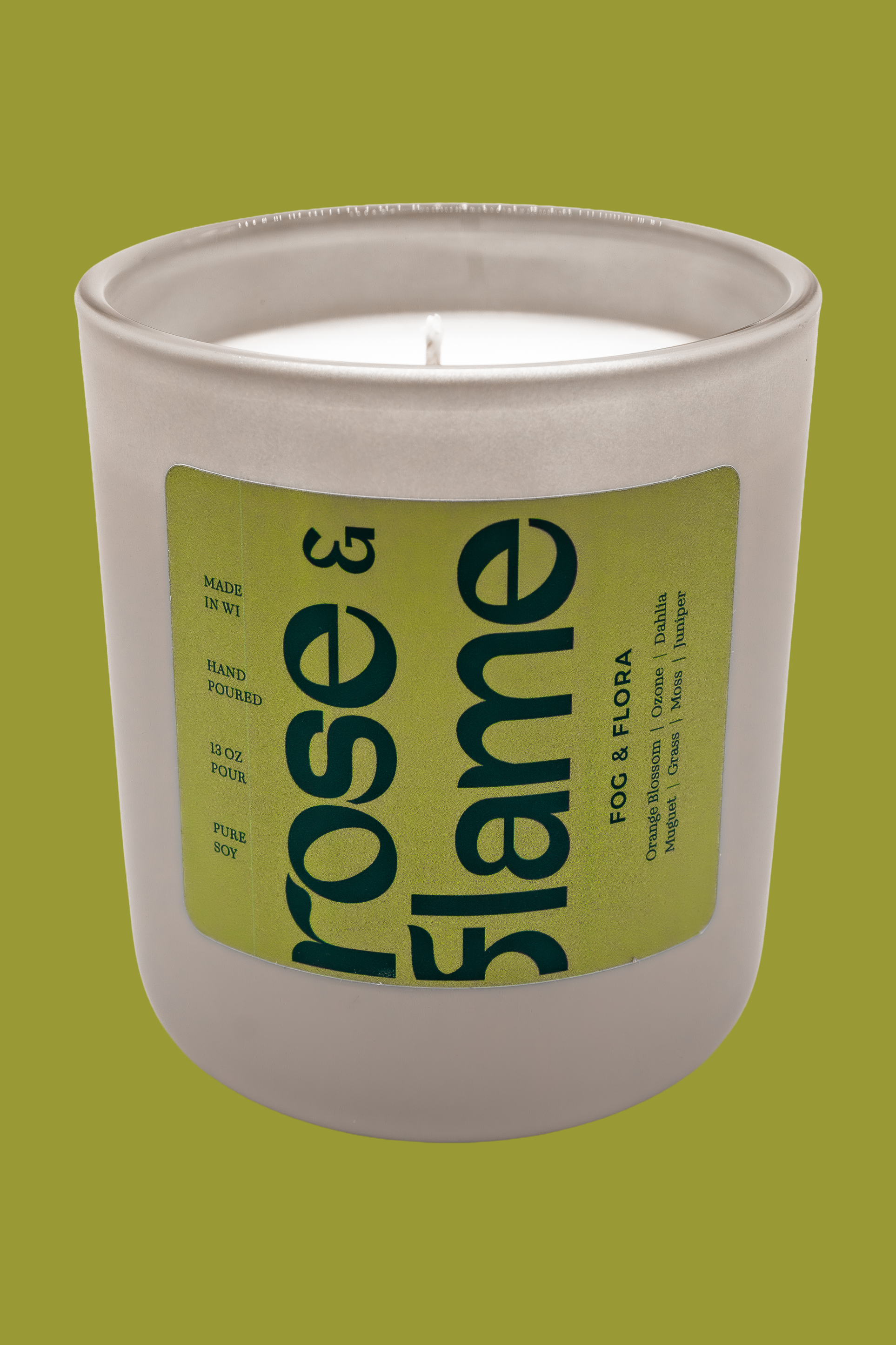 Fog & Flora 13 oz soy candle in a glass jar