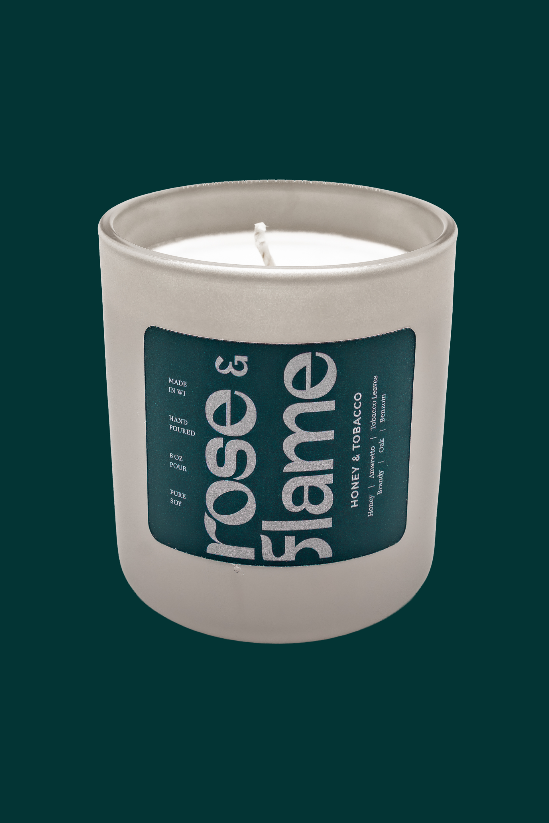 Honey & Tobacco 8 oz soy candle in a glass jar
