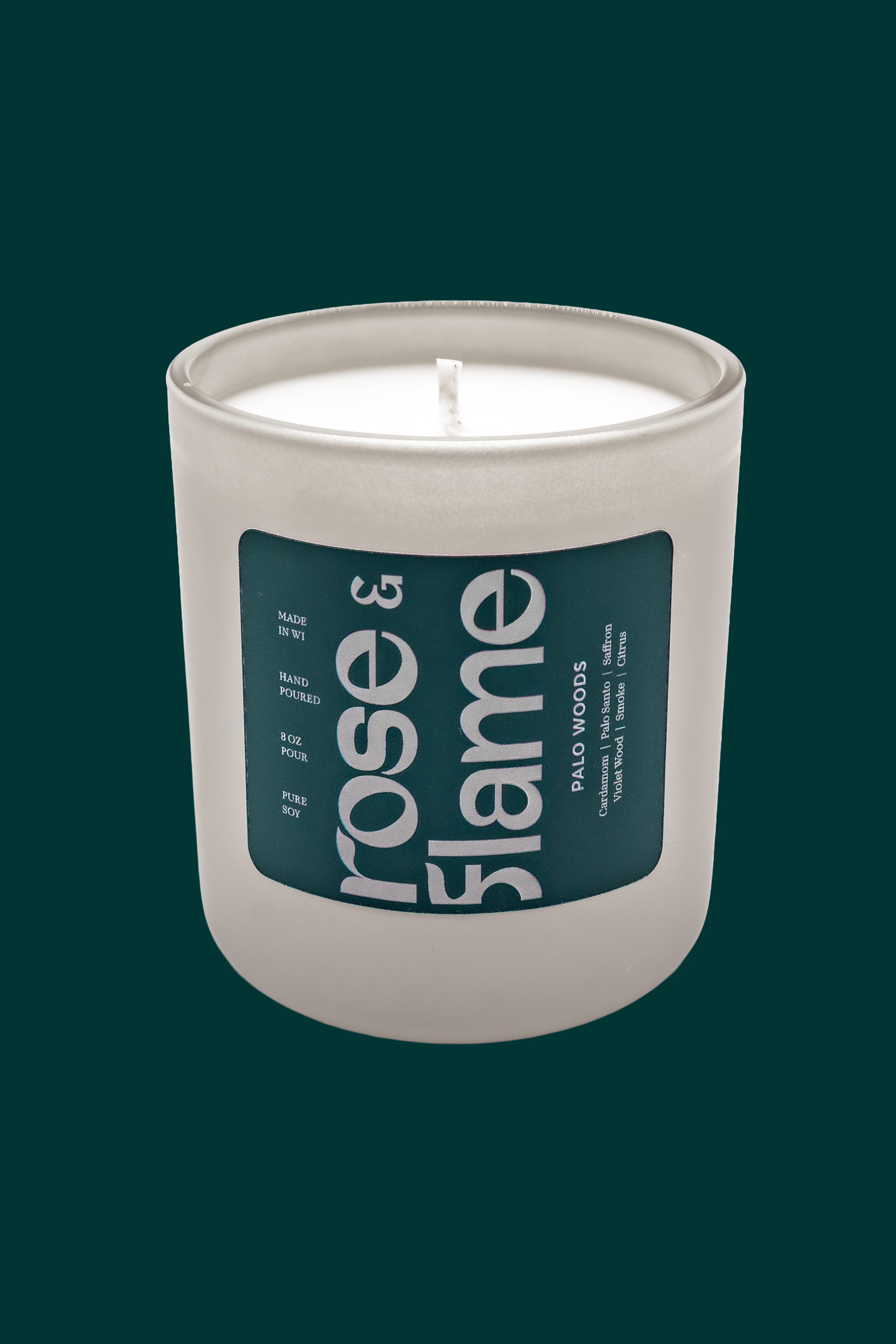 Palo Woods 8 oz soy candle in a glass jar